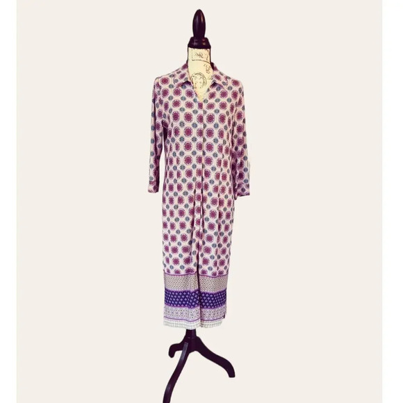 Chico's Dresses & Skirts - Chico's Floral Medallion Collared 3/4 Sleeve Button Front Multicolor Dress Sz M